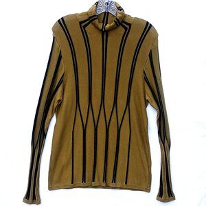 Joseph A Women's Shirt Large Olive Green Black Stripe Long Sleeve Stretchy Top